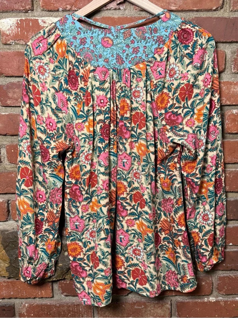 Natural Life Rowan Floral Peasant Blouse Sz Medium Pink Boho TieNeck cottage NWT - Picture 3 of 12